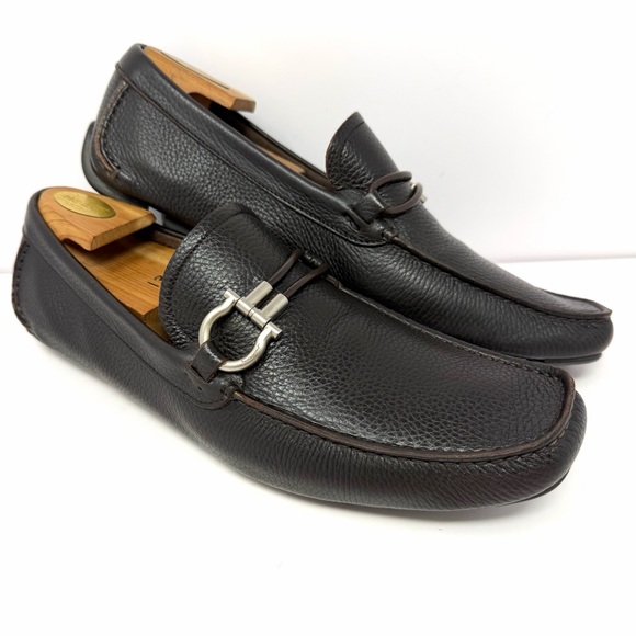 Salvatore Ferragamo Mens Six 2 Driving Loafers Sz 10.5 Brown Pebbled Leather EUC
